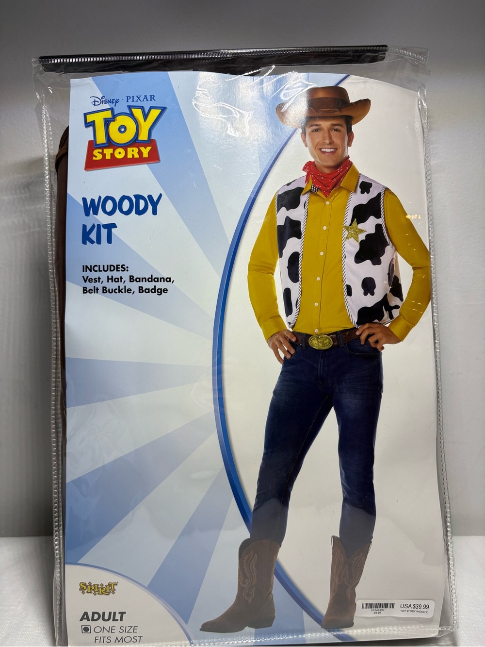 Spirit Toy Story Woody Kit - Yellow Shirt, Black & White Cow Vest, Brown Hat